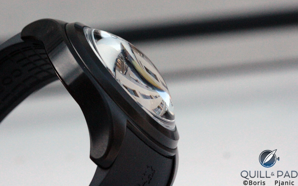 Corum Bubble side on highlighting the size of the 