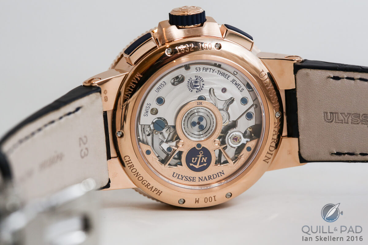 View through the display back of the Ulysse Nardin Marine Chronograph Annual Calendar