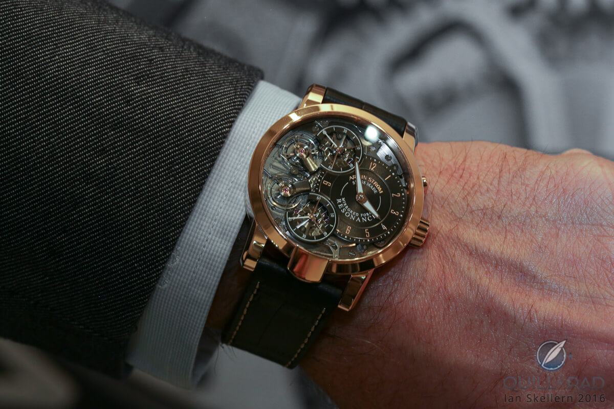 Armin Strom Mirrored Force Resonance Fire on the wrist
