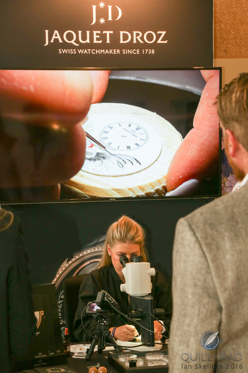 Demonstration of miniature painting with enamel by Jaquet Droz at SalonQP 2016