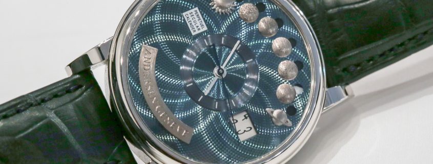 Perpetual Secular Calendar with blue gold dial featuring distinctive circular guilloche