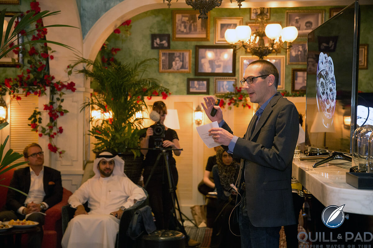 Stephen McDonnell goes into the details of the MB&F Legacy Machine Perpetual at a Dubai Watch Week 2016 creative hub