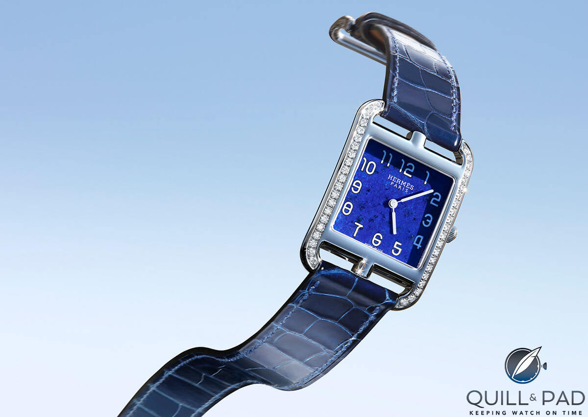 A 2016 Hermès Cape Cod model with lapis lazuli dial and diamonds on the case (photo courtesy Joel von Allmen/Hermès)
