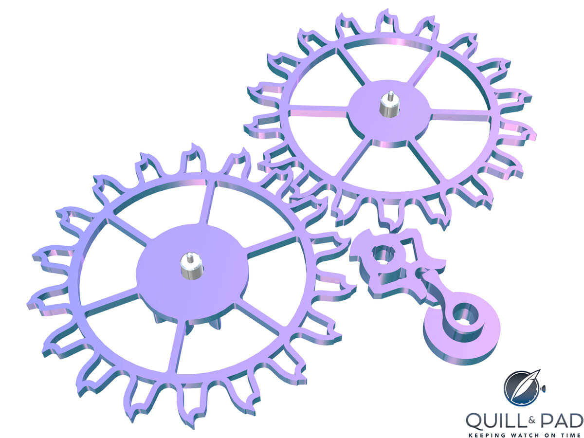 2. The Dual Ulysse Escapement, manufactured completely in silicon, needs no lubrication.