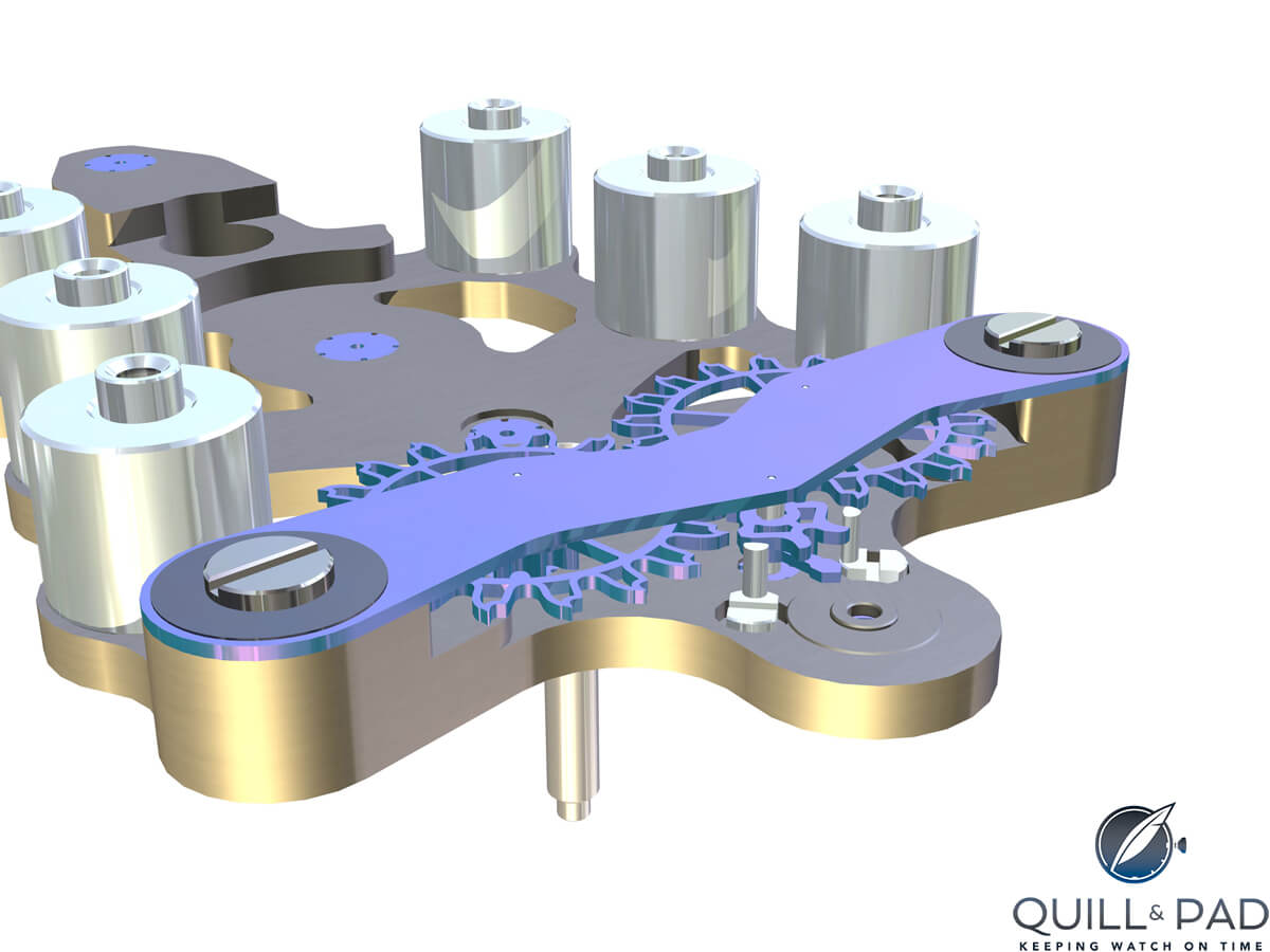 4. The movement designer has more freedom in designing a solid silicon escapement bridge – whose design is of course proprietary to Ulysse Nardin – since taking jewel position into account is not necessary.