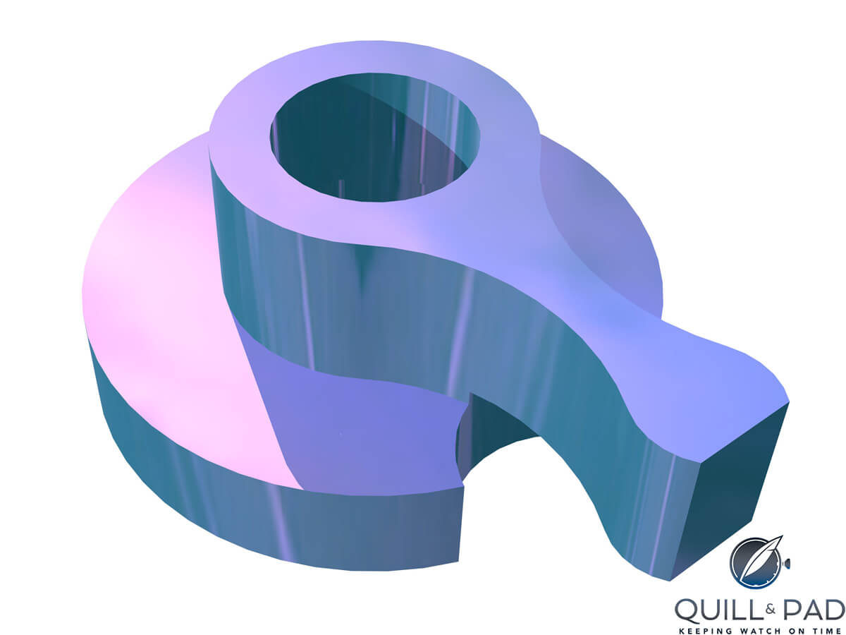 8. A truly innovative side effect of the Sigatec DRIE silicon process is that two-level parts can be manufactured. This roller (plateau) and impulse pin is a prime example.
