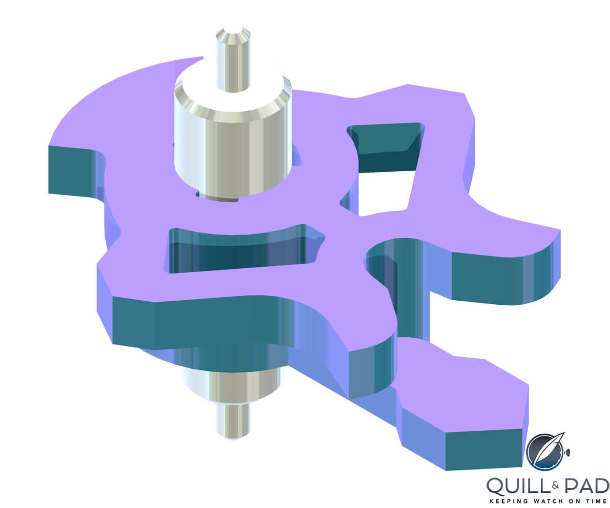 9. The stopper and security pin of the Dual Ulysse Escapement can be manufactured as one unit, requiring no assembly and no finishing.