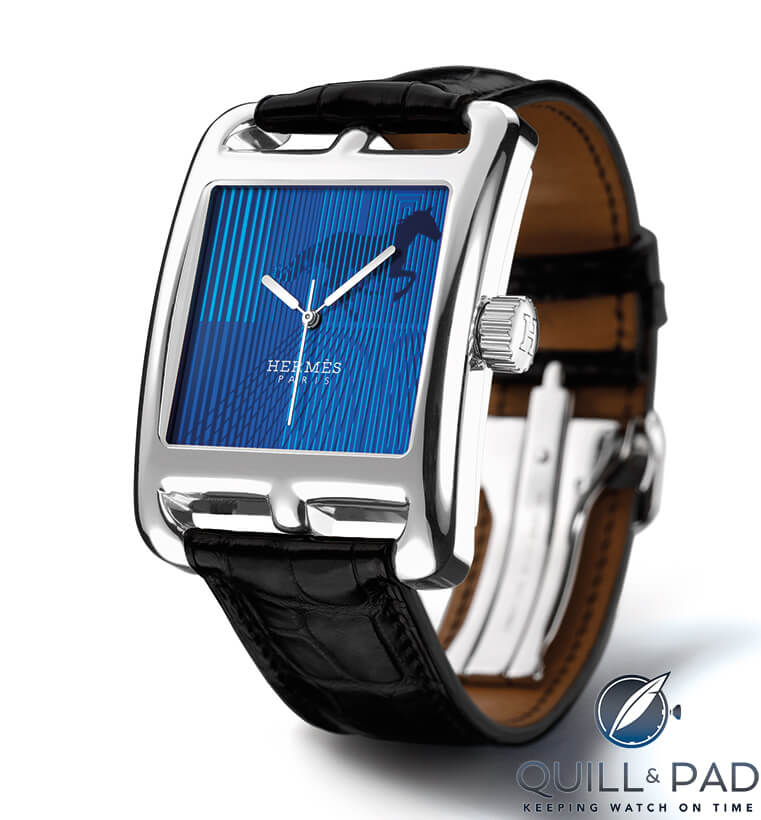 Hermès Cape Cod H au Galop with a blue enamel dial by Anita Porchet