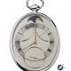 Front view of the Urban Jürgensen oval tourbillon pocket watch from 1991 by Derek Pratt in its original silver case; Pratt engine-turned the dial made from a single piece of silver by hand himself