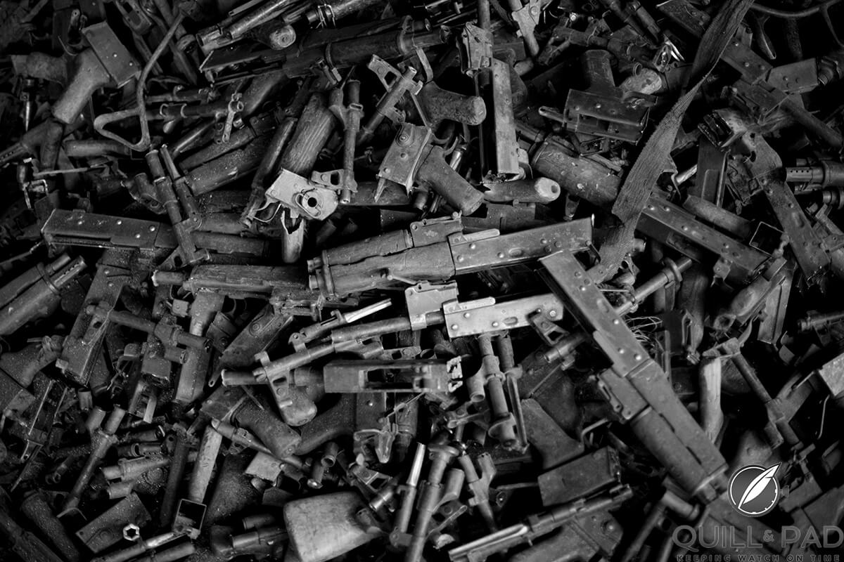 A huge pile (one of many) seized AK-47s and other firearms that Fonderie 47 is in the process of destroying so that they cannot be use to destabilize the local communities