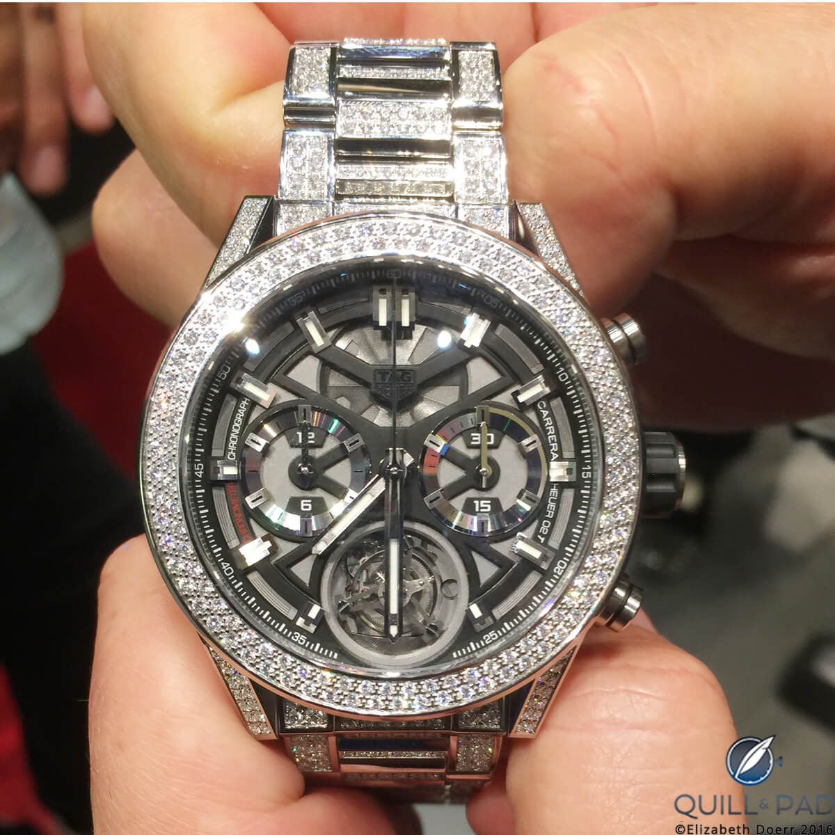 The diamond-set one-off TAG Heuer Carrera Heuer-02T that Jean-Claude Biver gifted Alec Monopoly to launch the artistic collaboration
