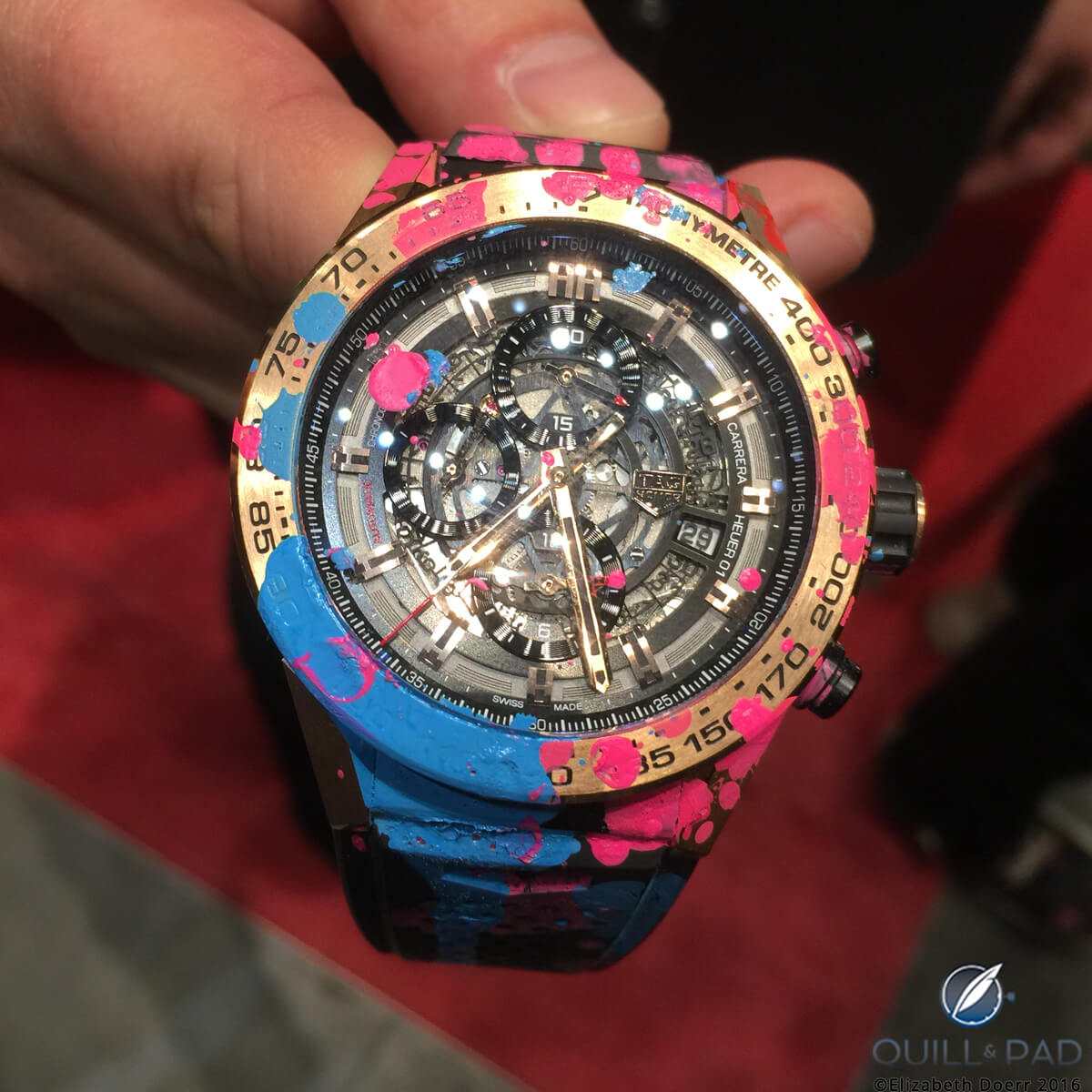 A Carrera Calibre Heuer 01 painted by Alec Monopoly for Jean-Claude Biver