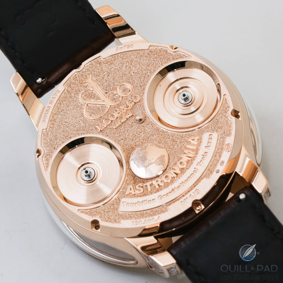 Back of the Jacob & Co Astronomia Baguette, note that the winding and setting tabs have not yet been fitted.