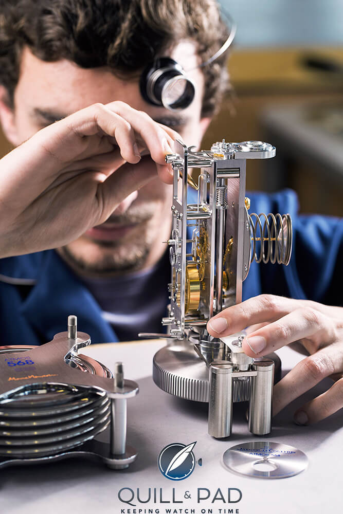 Assembling a movement of the Jaeger-LeCoultre Atmos 568 by Marc Newson
