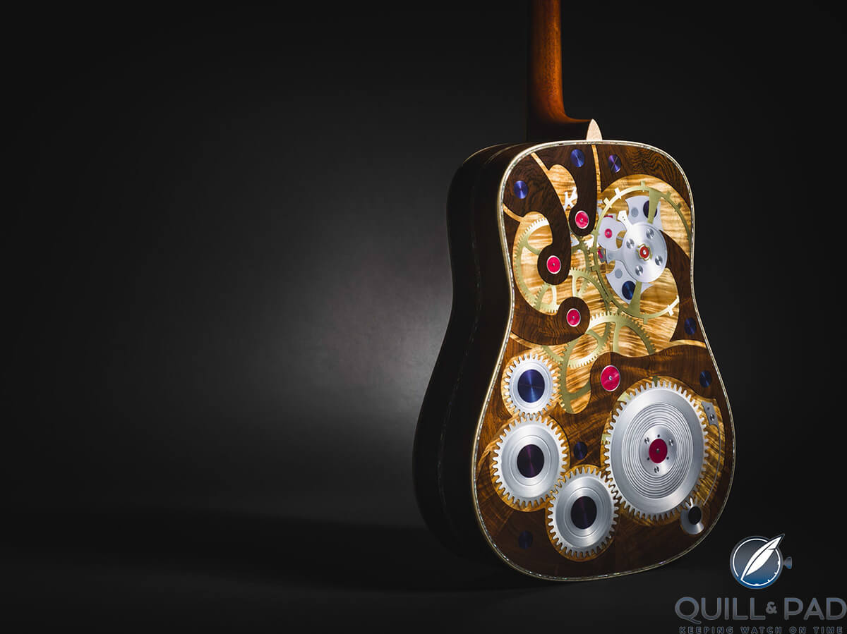 Time-themed inlays in the back of the Martin two millionth guitar