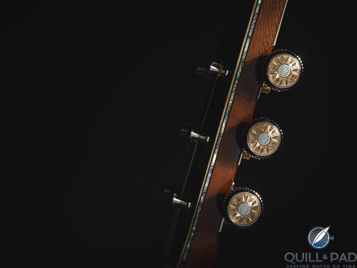 Guilloche engraving by RGM on the tuning pegs of the Martin two millionth guitar