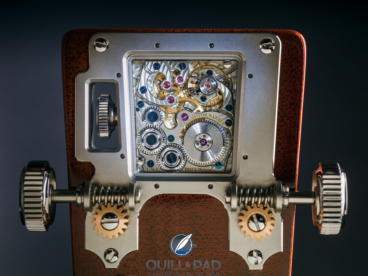 Display back of the unique piece RGM watch embedded in the neck of the Martin two millionth guitar
