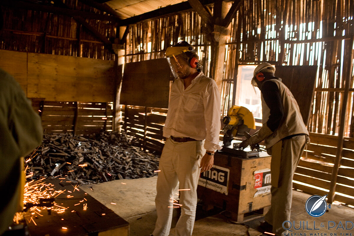 Fonderie 47 founder Peter Thum helping to decommission seized AK-47s in Africa