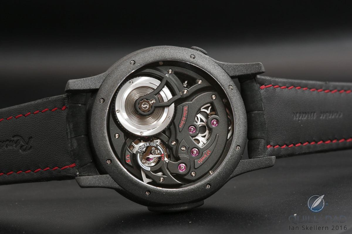 View through the display back of Romain Gauthier's Logical One Engraged