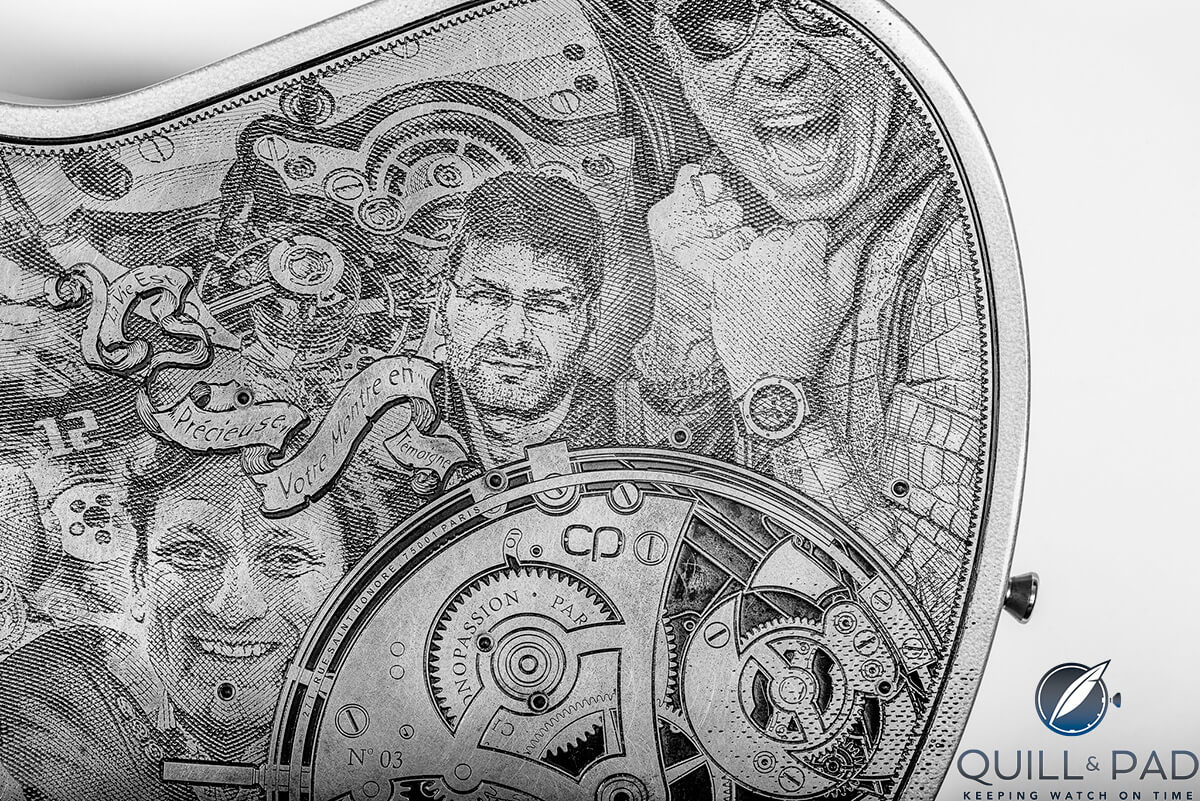Back of the new-T Chronopassion guitar with Robert Greubel, Stephen Forsey and Laurent Picciotto