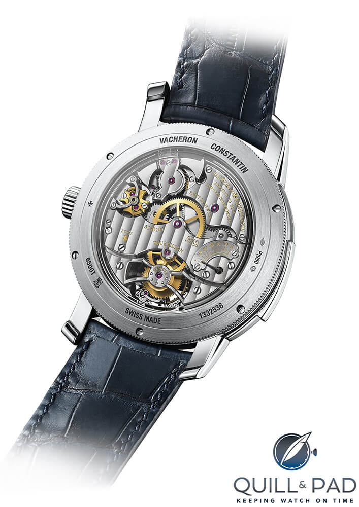 View through the display back of the Vacheron Constantin Traditionnelle Minute Repeater Tourbillon
