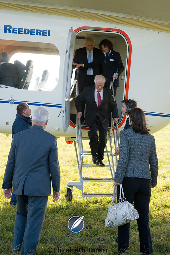 Walter Lange disembarks from a zeppelin during an A. Lange & Söhne event in Dresden in 2008