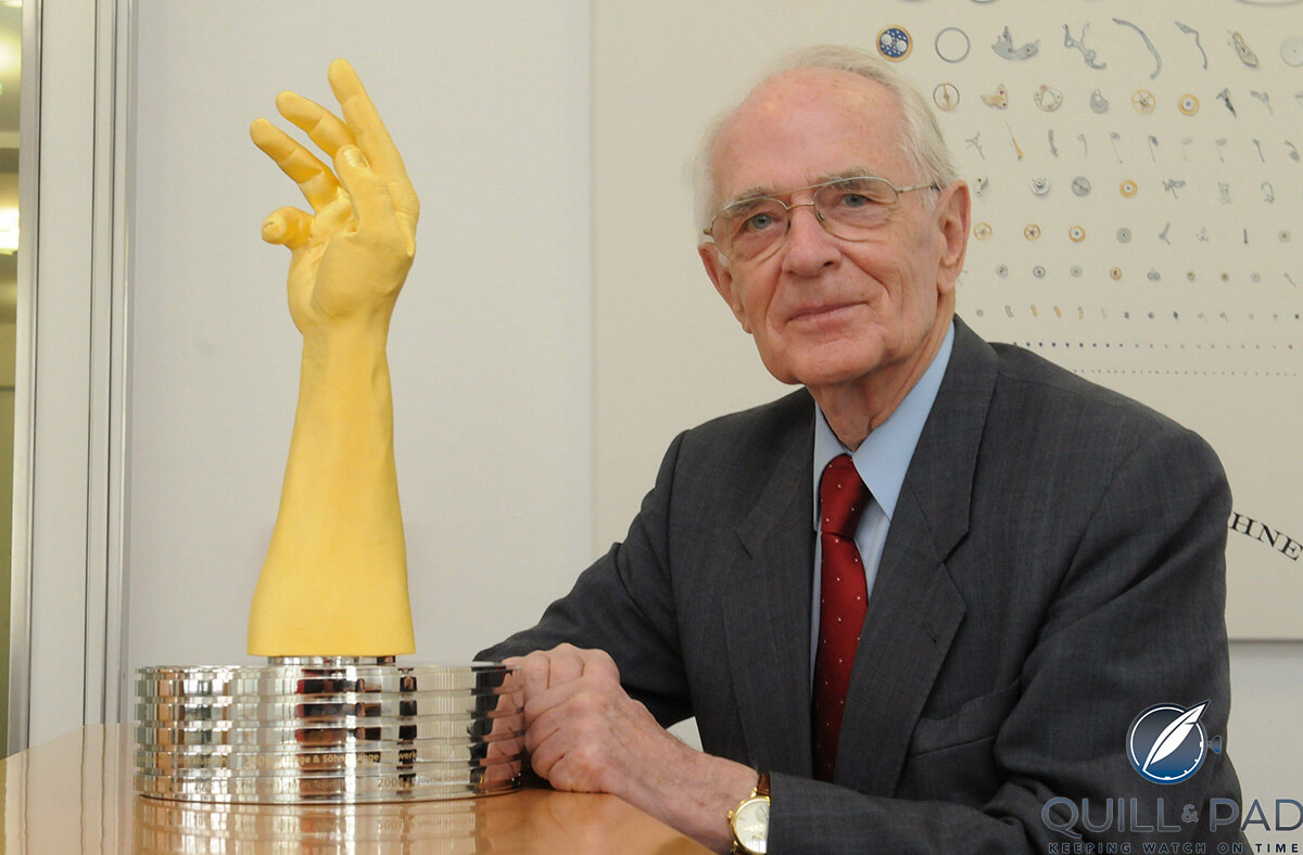 Walter Lange poses with the striking trophy of the Grand Prix d’Horlogerie de Genève