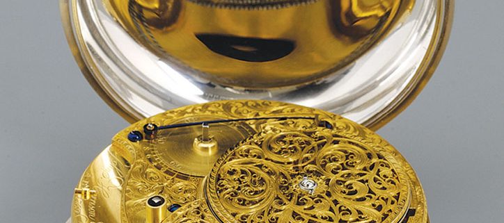 Derek Pratt’s H4 showing the completed movement and Charles Scarr’s piercing and engraving