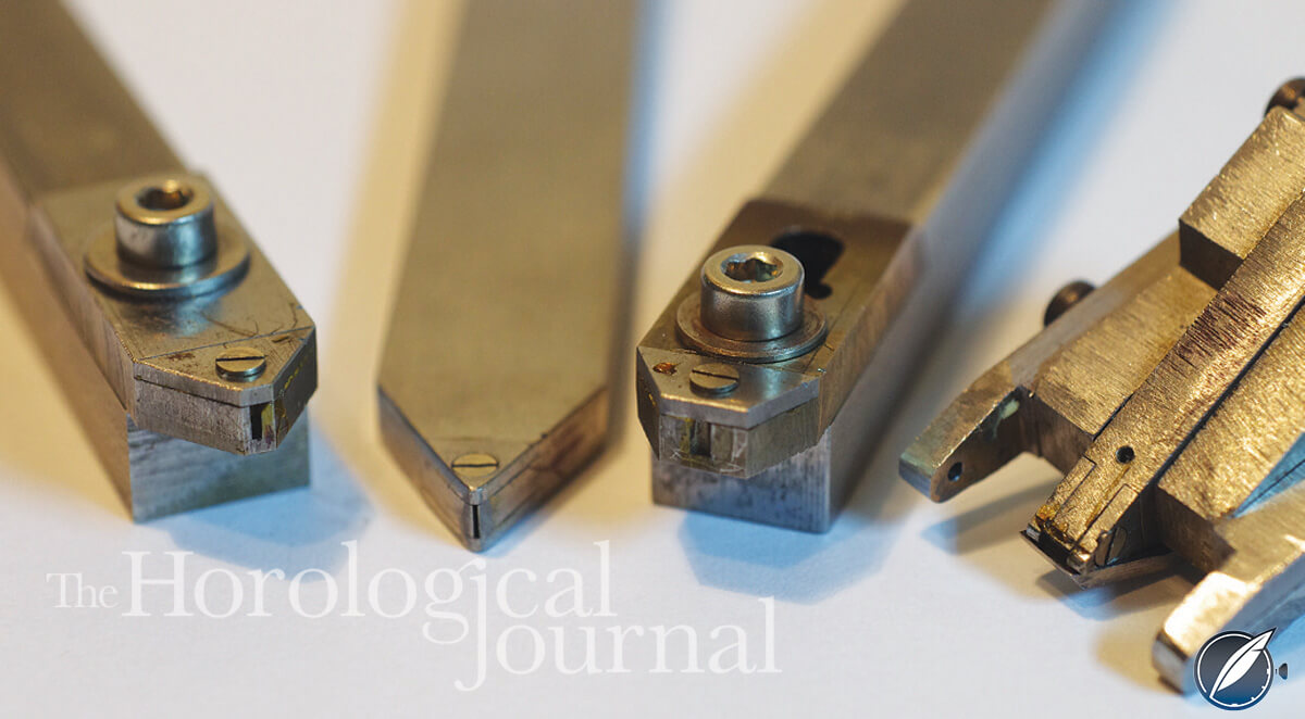 The four pallet holders made by Derek Pratt are used to make the diamond pallets for his John Harrison H4 reconstruction (photo courtesy British Horological Journal)