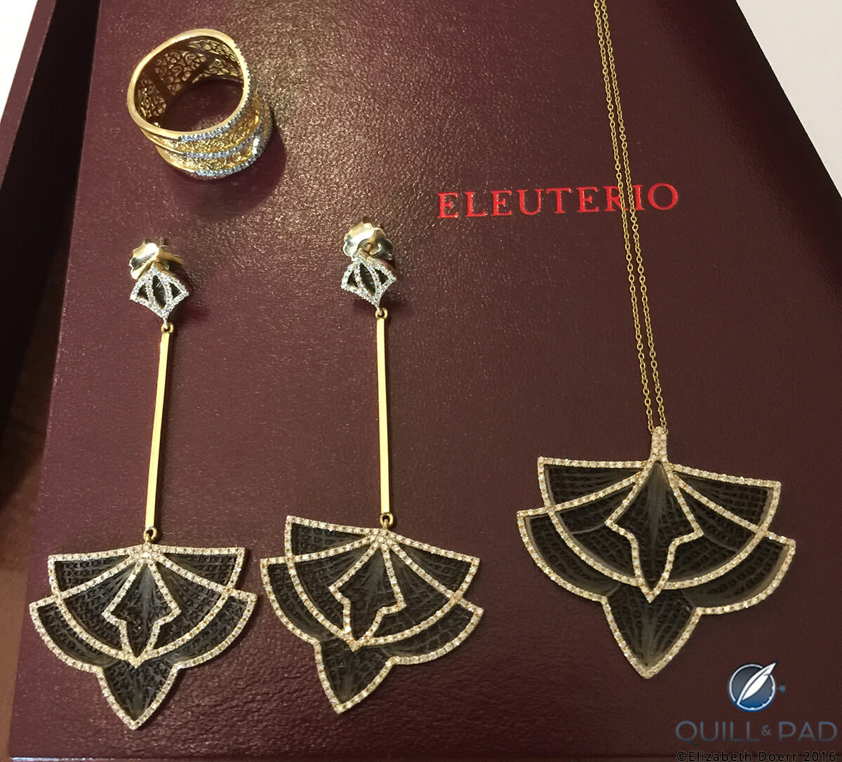 Eleuterio filigree necklace, earrings and ring