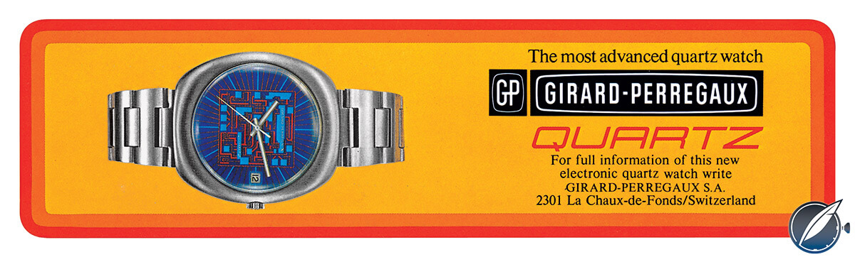 1970s advertisment for a Girard-Perregaux Laureato with quartz movement