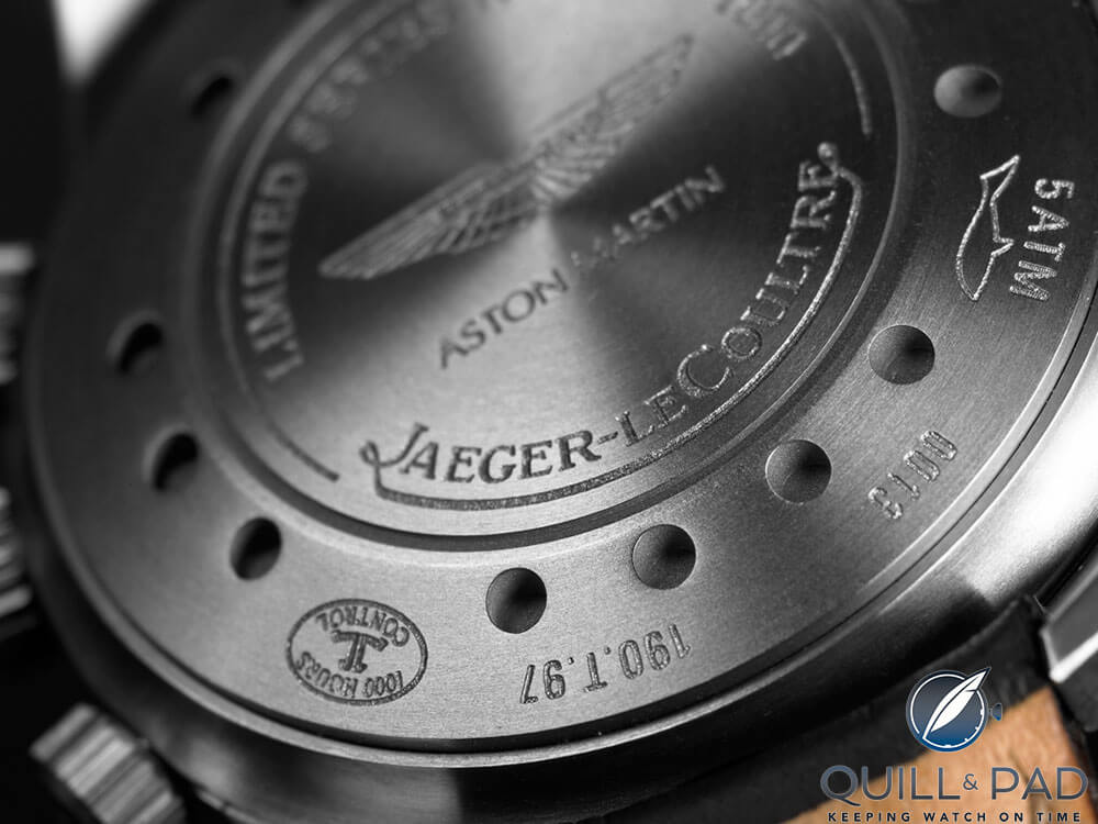 Engraved back of the Jaeger-LeCoultre Amvox 1 Alarm in titanium