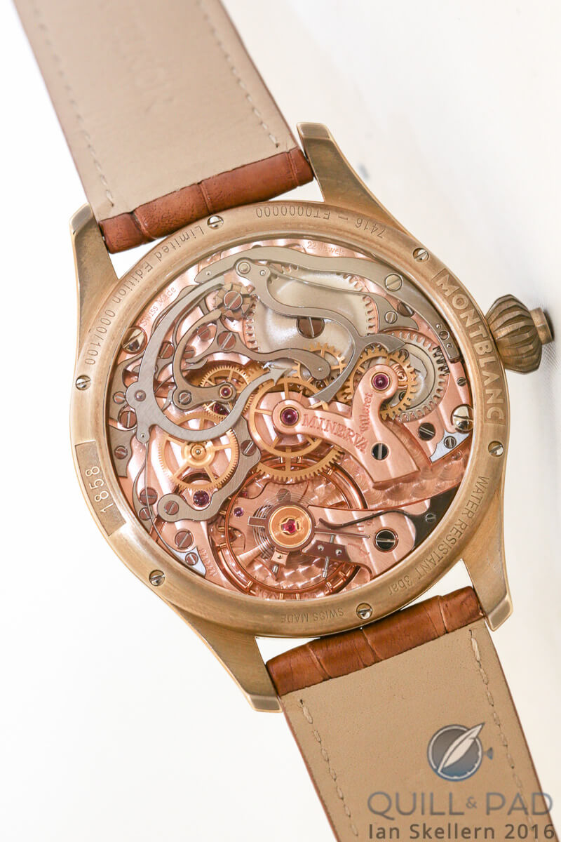 View through the display back of the Montblanc 1858 Chronograph Tachymeter