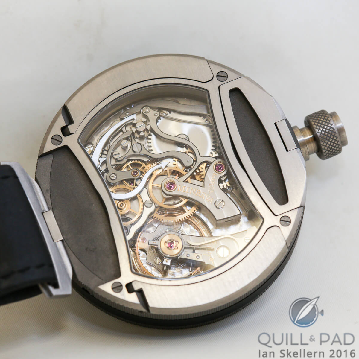 View through the display back to the movement of the Montblanc TimeWalker Chronograph Rally Timer Counter Limited Edition 100