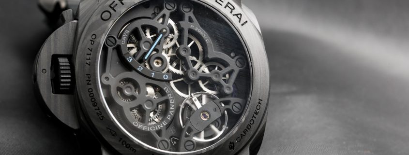 View through the display back of the Panerai LAB-ID Luminor Carbotech