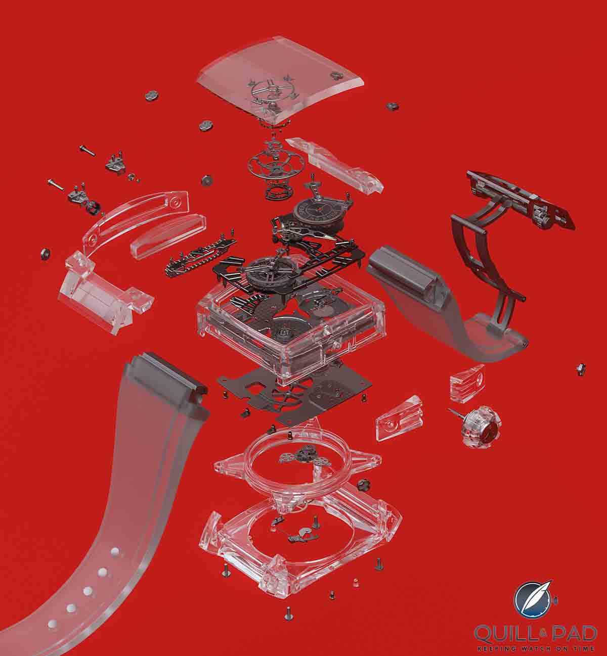 Exploded view of the Rebellion 540 Magnum Tourbillon Sapphire