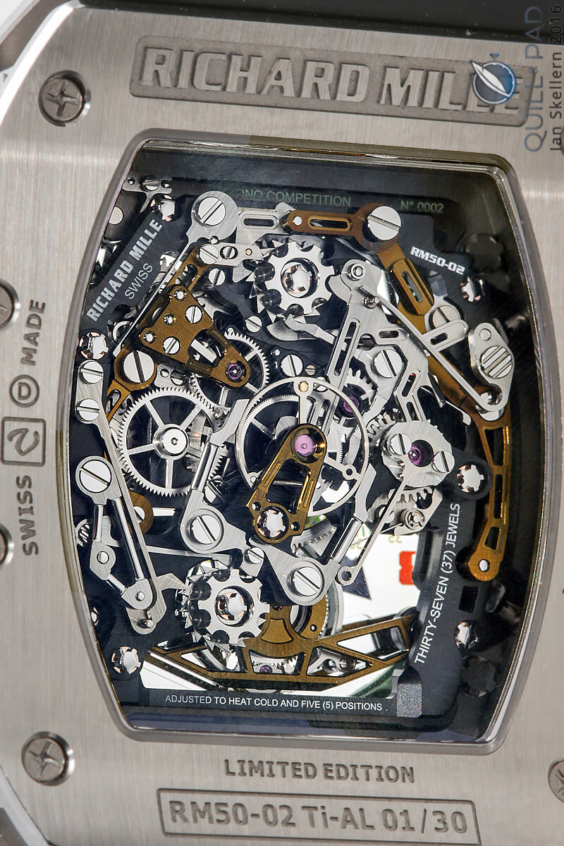 View through the display back of the Richard Mille RM 50-02 Airbus ACJ Tourbilon Split-Seconds