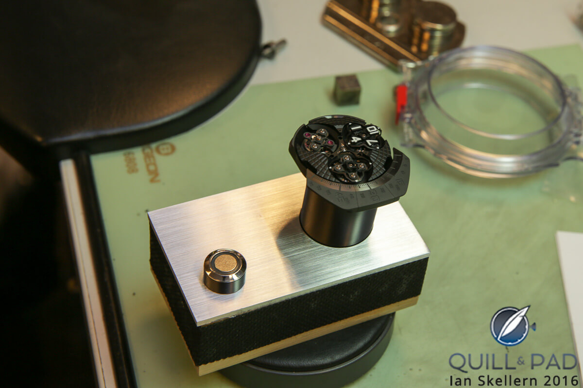 Assembling a UR-T8 at Urwerk's atelier in Geneva