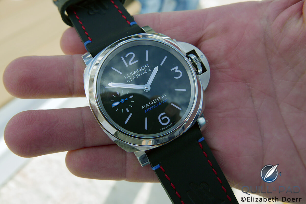 The Panerai Luminor Marina Oracle Team USA 8 Days Acciaio at the Oracle Team USA base in Bermuda