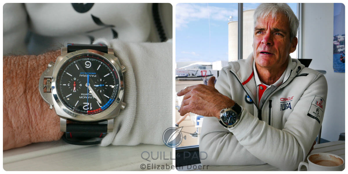 Oracle Team USA COO Grant Simmer wearing the Panerai Luminor 1950 Regatta Oracle Team USA 3 Days Chrono Flyback Automatic Titanio