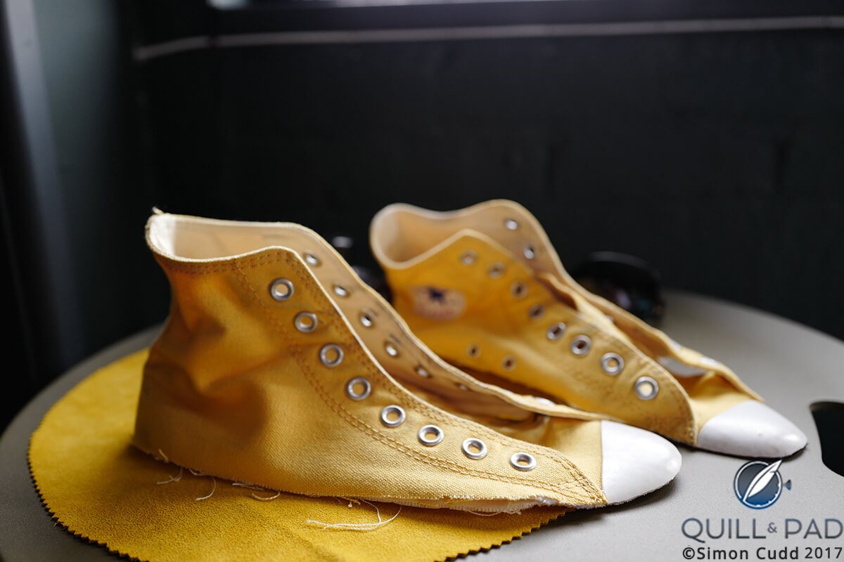 Yellow Converse shoes after precision surgery with a Stanley knife