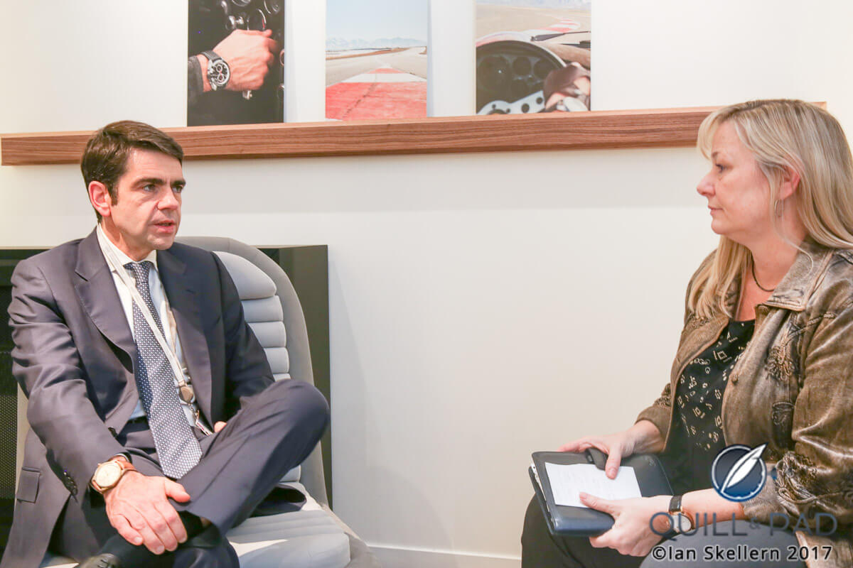 Jérôme Lambert talking to Quill & Pad's Elizabeth Doerr at SIHH 2017