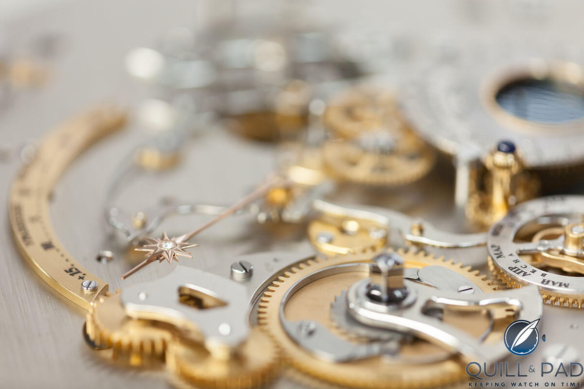 Diamond studded sun hand of the Konstantin Chaykin Moscow Comptus Clock