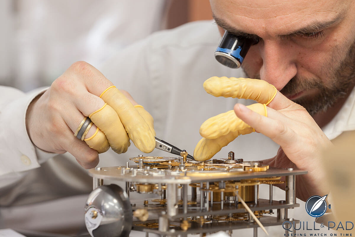 Konstantin Chaykin working on the movement of his Moscow Comptus Clock