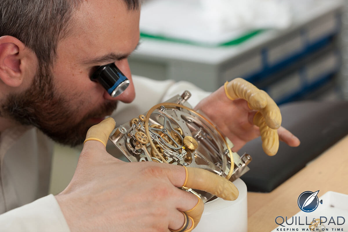 Konstantin Chaykin working on the movement of his Moscow Comptus Clock