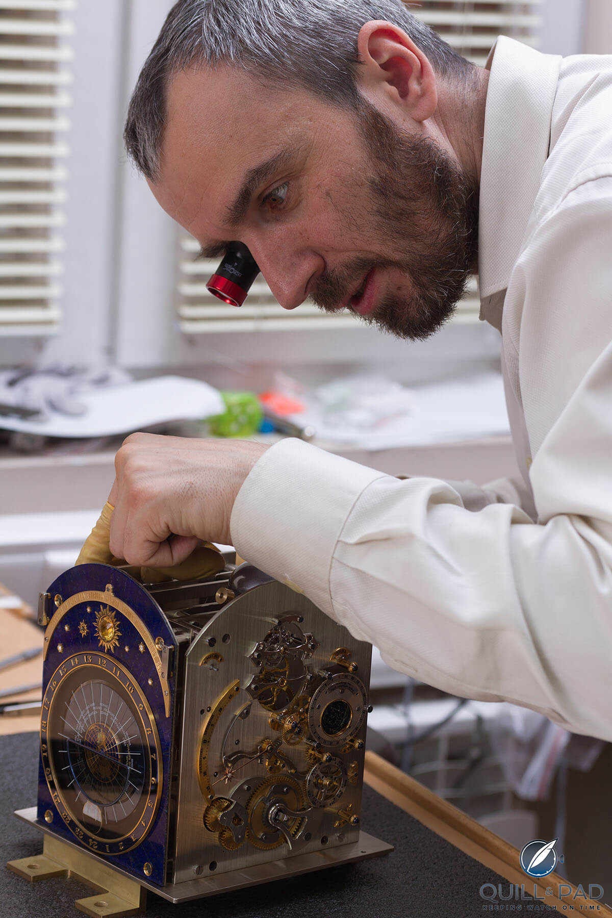 Konstantin Chaykin working on the movement of his Moscow Comptus Clock