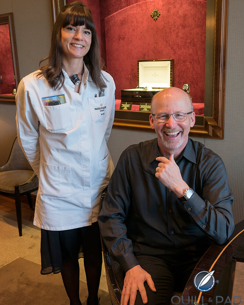 The author and his new Patek Philippe Reference 5370P with the Patek Philippe Geneva Salon’s watchmaker