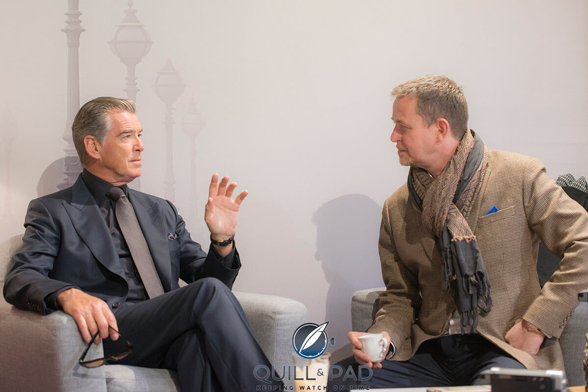 Pierce Brosnan and Peter Speake-Marin at SIHH 2017 (photo courtesy Gionibek Kudaibergen)