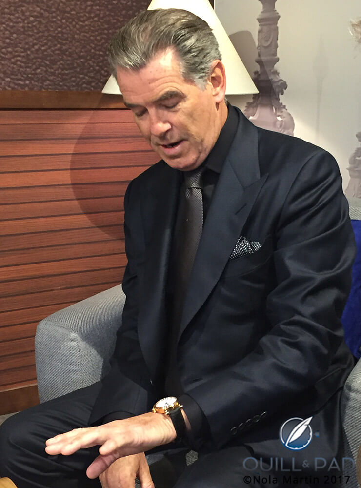 Pierce Brosnan checking his Speake-Marin Resilience