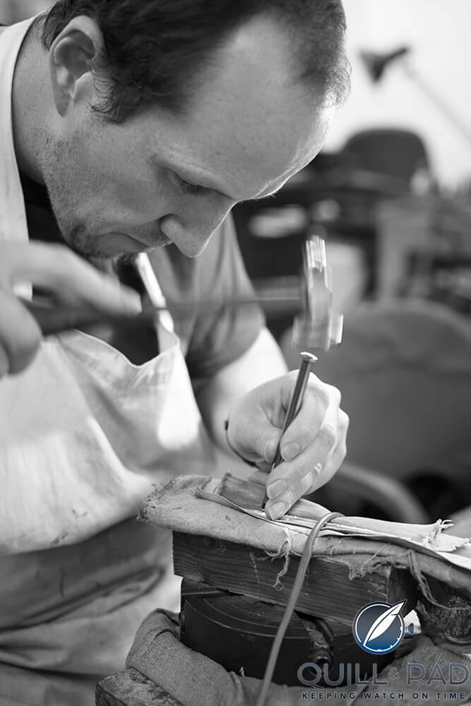 Craftsman at Yard-O-Led chasing the barrel of a mechanical propelling pencil